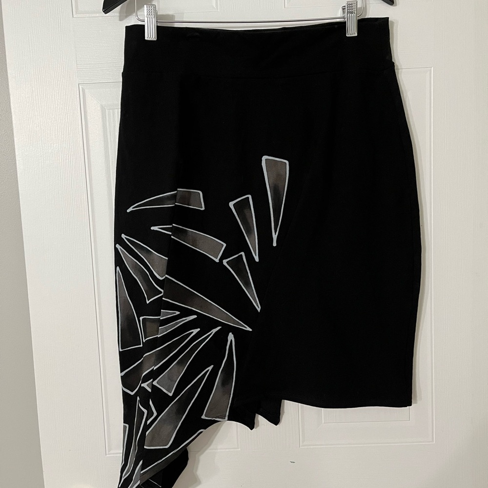 Asymmetrical Black Skirt with Abstract Silver Detail